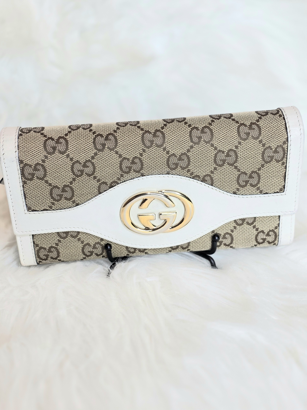 Gucci Abbey Beige GG 2pcs Bag & Wallet Set Monogram Canvas D Ring & Leather Trim - Picture 11 of 17